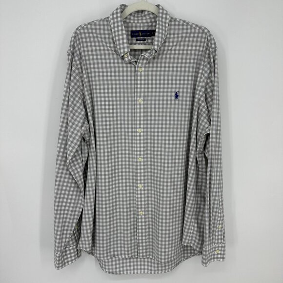 Ralph Lauren Gingham Plaid Button Down Dress Shirt Classic Fit Check Gray White - Picture 1 of 8